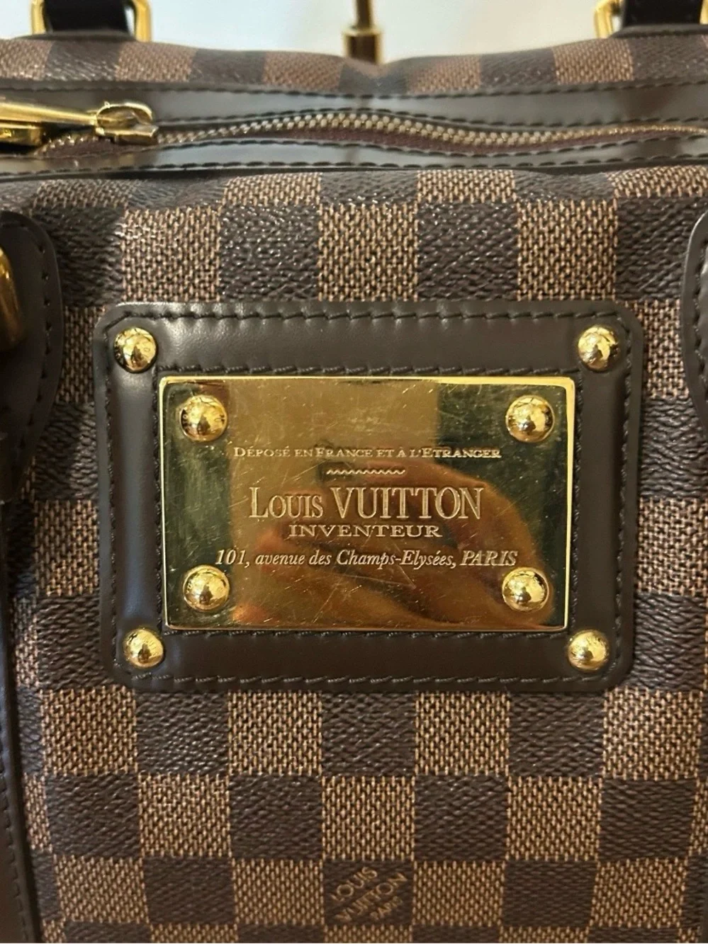 Louis Vuitton Berkeley Damier Ebene Tote with Gold Hardware